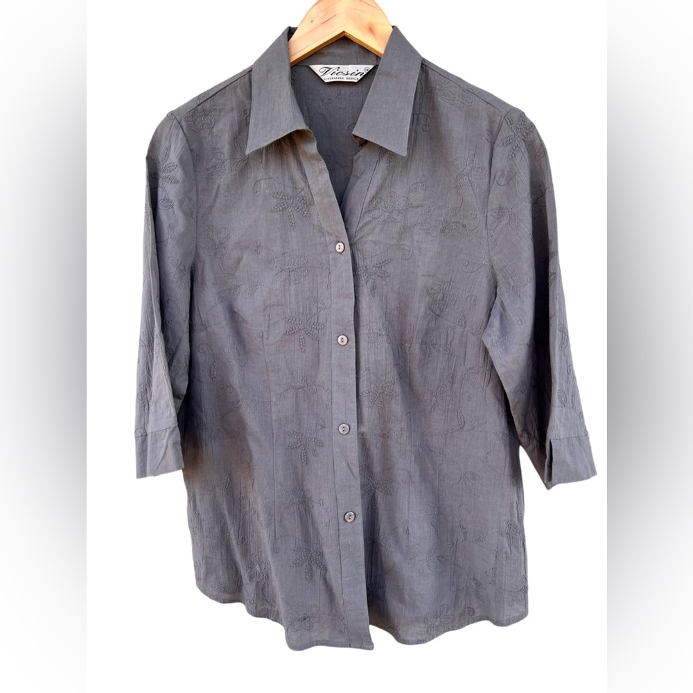Vicsin Australian Design Gray Embroidered Blouse - Size 14